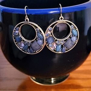 Silver and blue pierced earrings.  1 1/4" Length and 1 " circle. New without tag